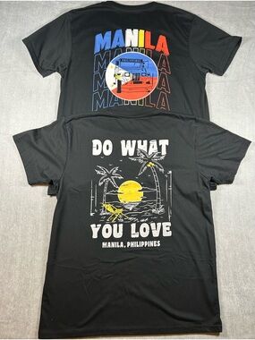 2 Set Manila Philippines Graphic Black T-Shirt - Tropical Sunset Design Large